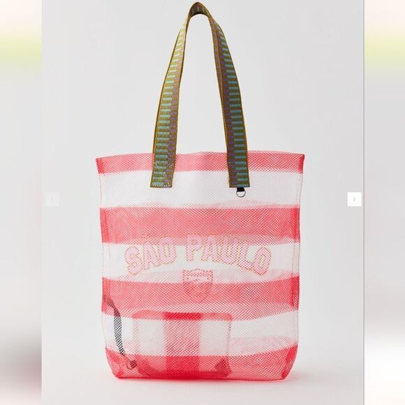 BDG striped Sporty Printed Mesh Tote Bag with long handles pouch included - Picture 2 of 5